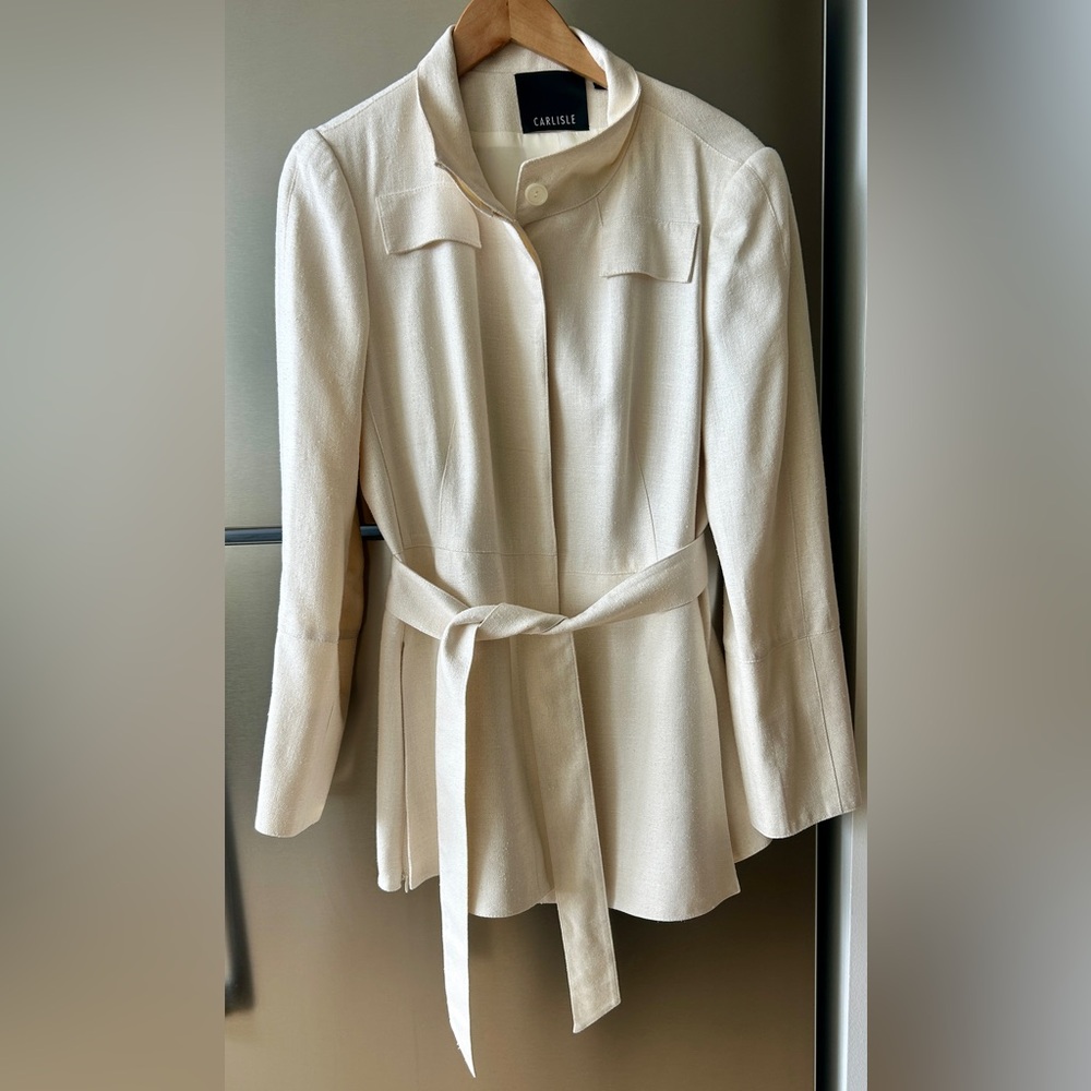 Carlisle Silk Jacket Belted Ivory Blazer Size 16 Structured Luxury